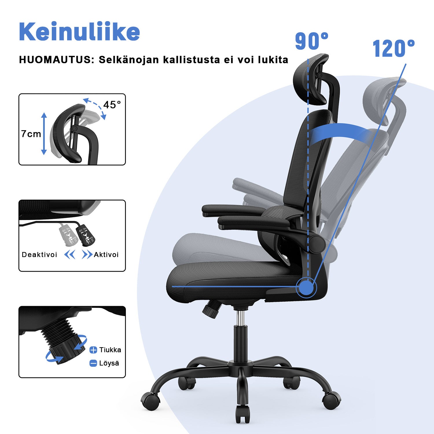 Toimistotuoli, Ergonominen Työtuoli, Pyörivä Tietokonetuoli Pehmustetulla Istuintyynyllä Kotiin/Toimistoon, eEnimmäiskuorma 150 kg