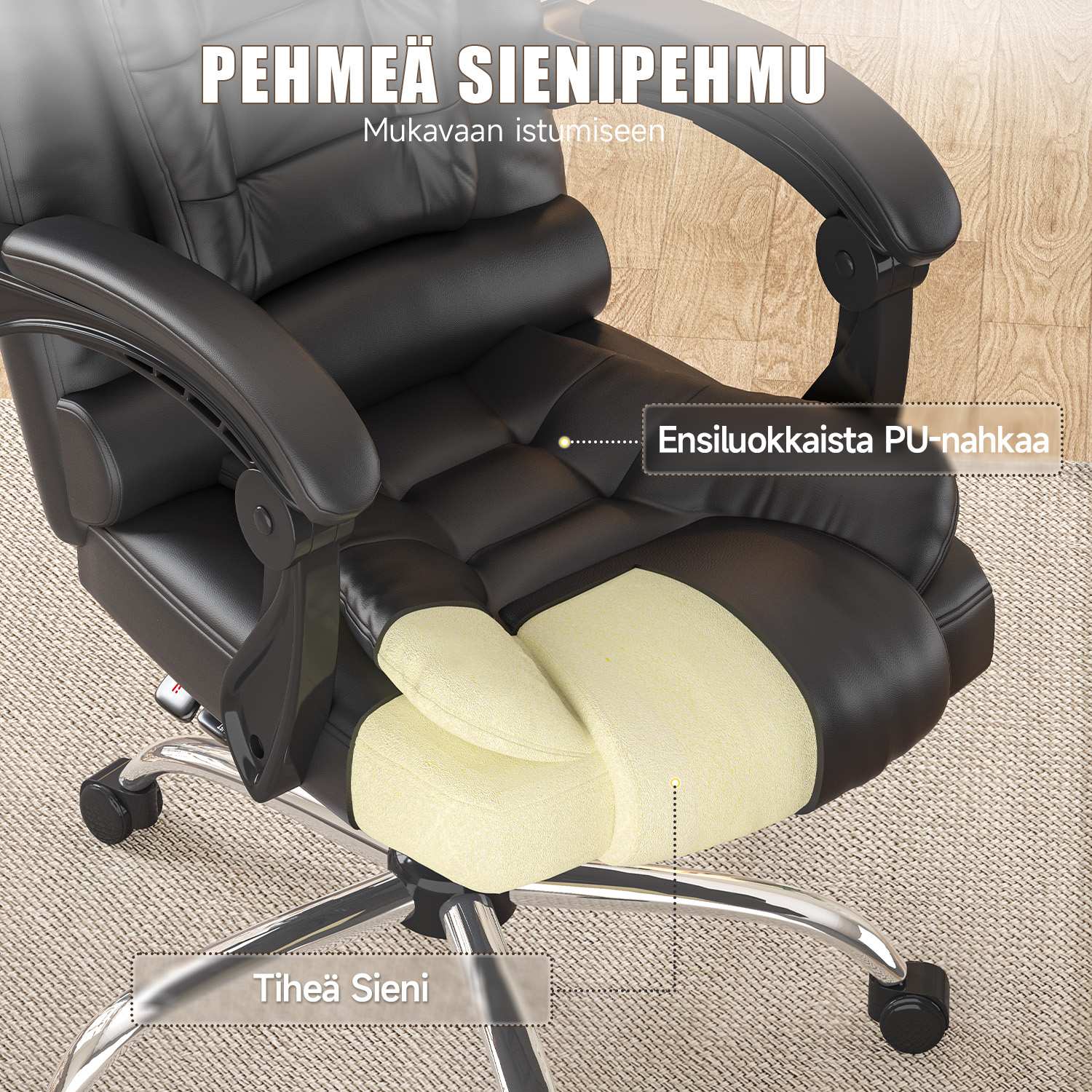Ergonominen Toimistotuoli, PU-nahkainen Korkea Selkänojainen Tietokonepöytä, Jossa Kallistustoiminto Kotitoimistotyöskentelyyn