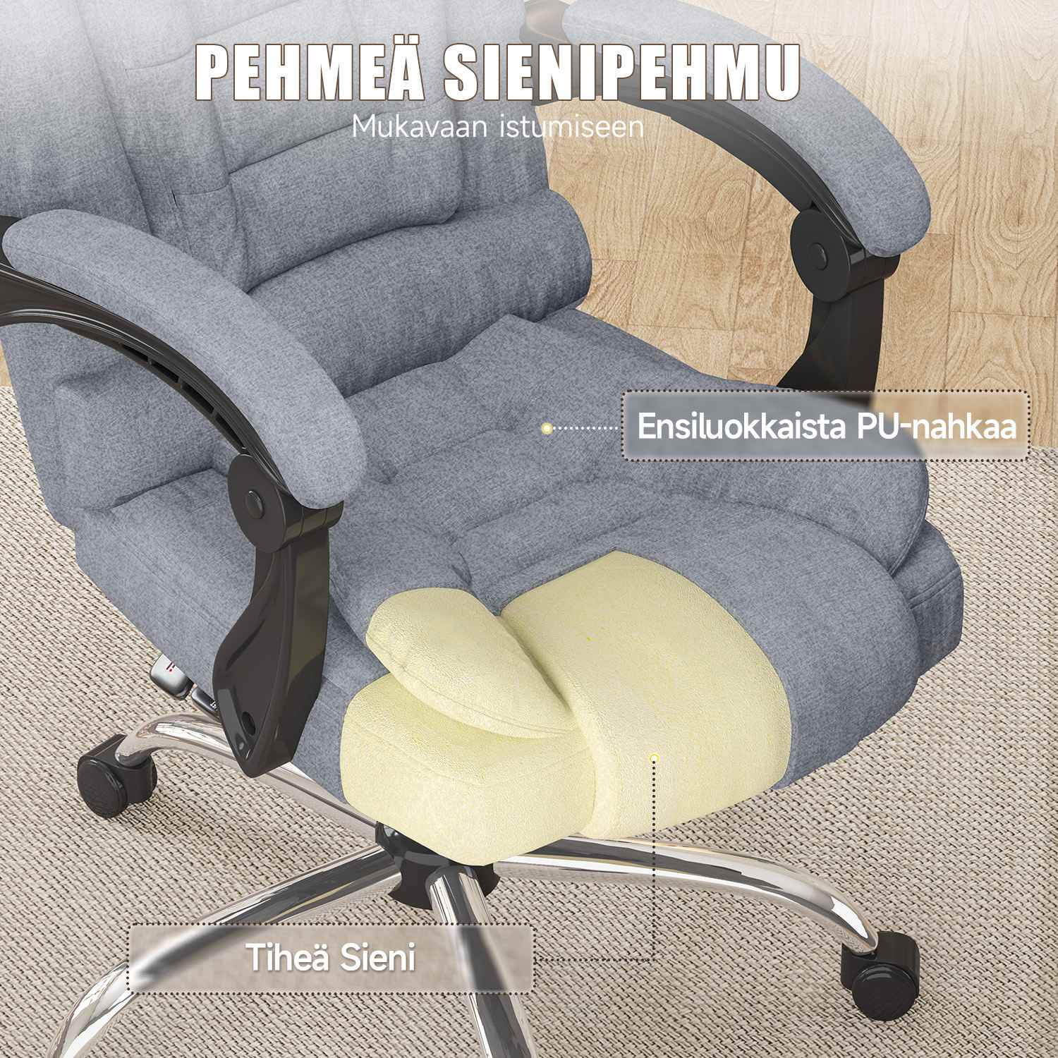 Ergonominen Toimistotuoli, PU-nahkainen Korkea Selkänojainen Tietokonepöytä, Jossa Kallistustoiminto Kotitoimistotyöskentelyyn