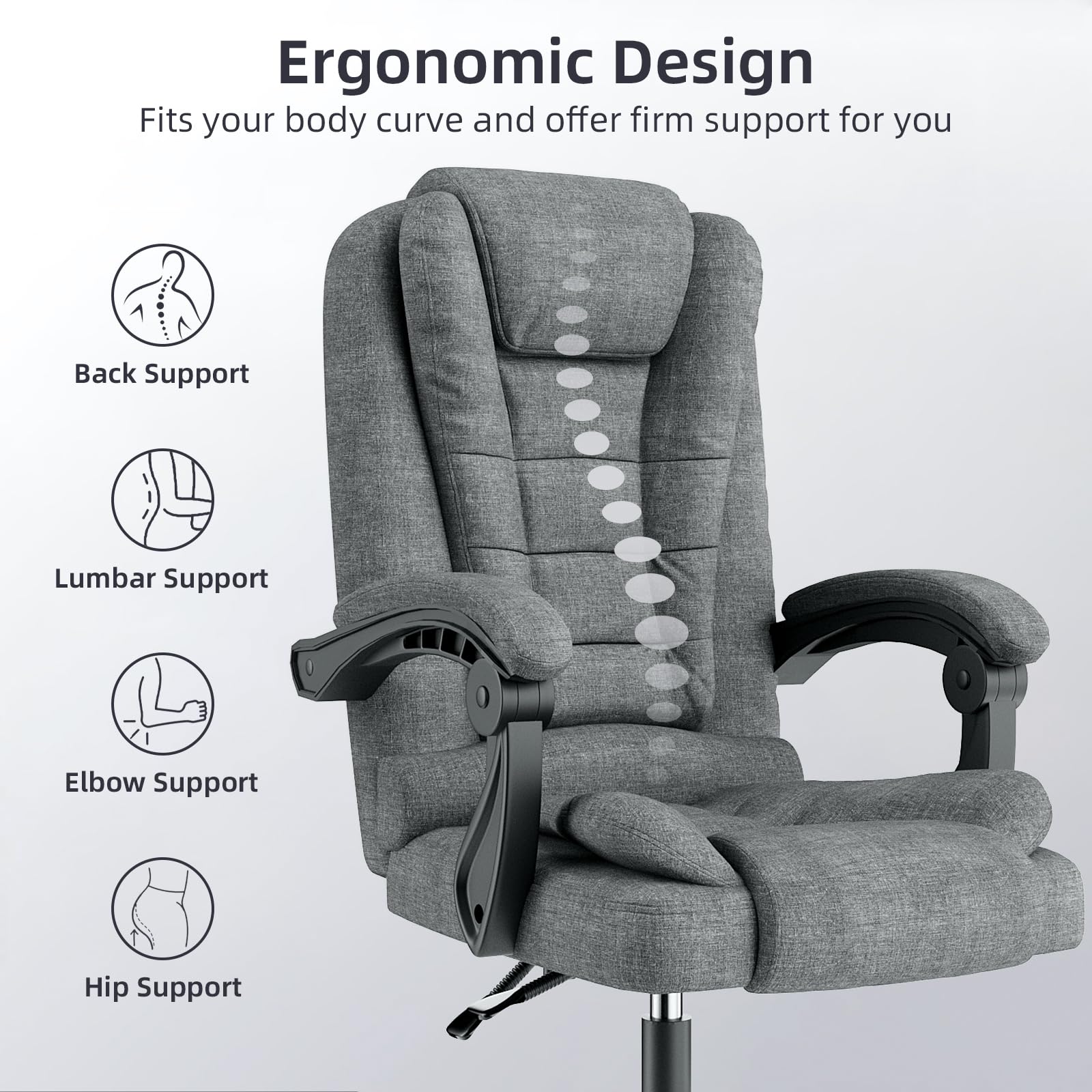 Ergonominen Toimistotuoli, PU-nahkainen Korkea Selkänojainen Tietokonepöytä, Jossa Kallistustoiminto Kotitoimistotyöskentelyyn