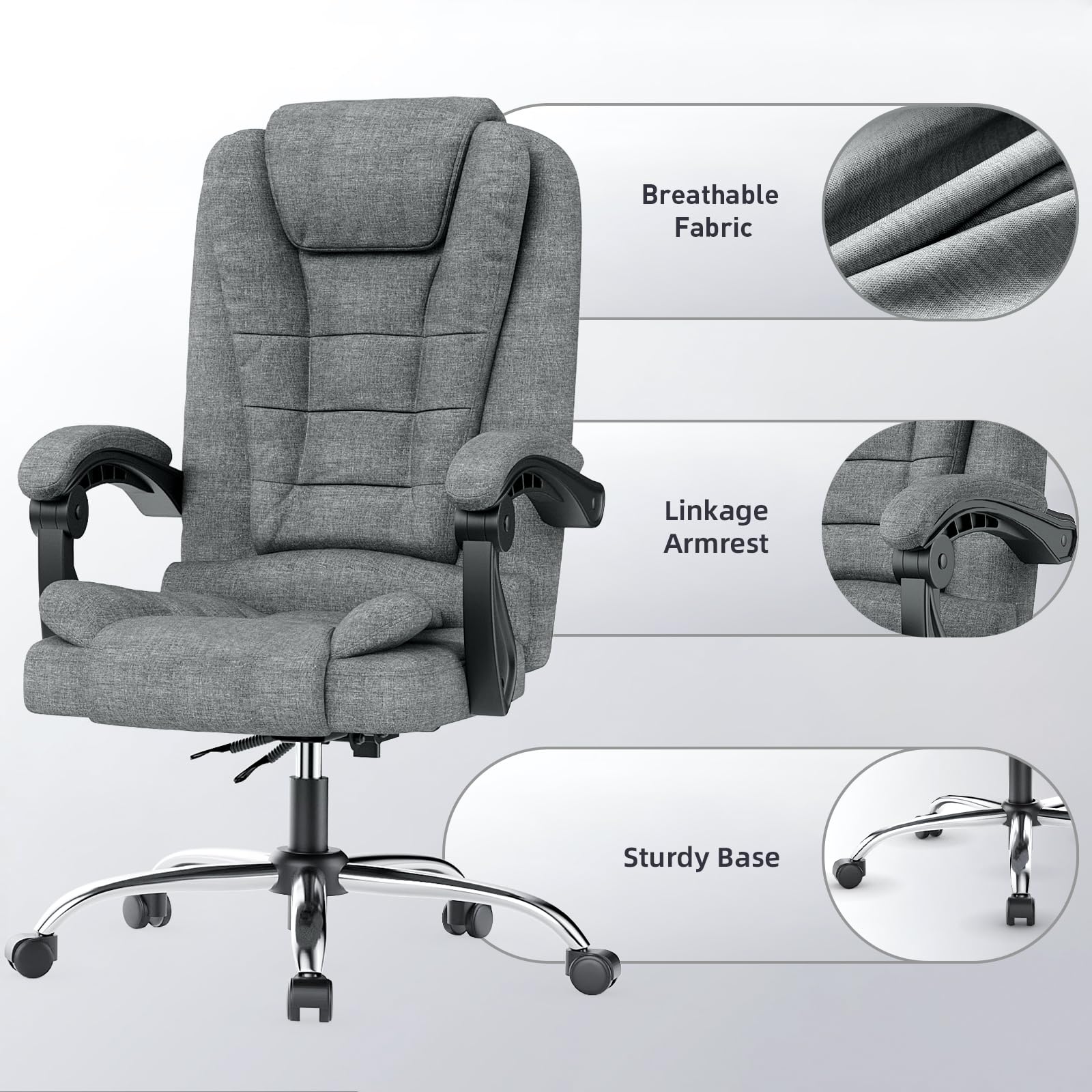 Ergonominen Toimistotuoli, PU-nahkainen Korkea Selkänojainen Tietokonepöytä, Jossa Kallistustoiminto Kotitoimistotyöskentelyyn
