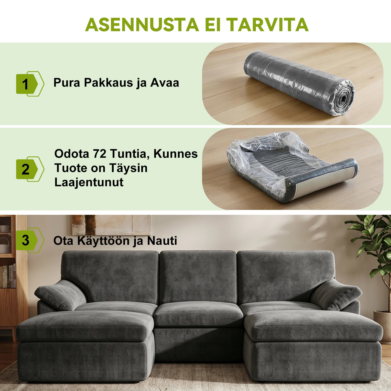 5-Paikkainen U-muotoinen Sohva, Luuton, Mukava Modulaarinen Sohva, Vapaasti Yhdisteltävä