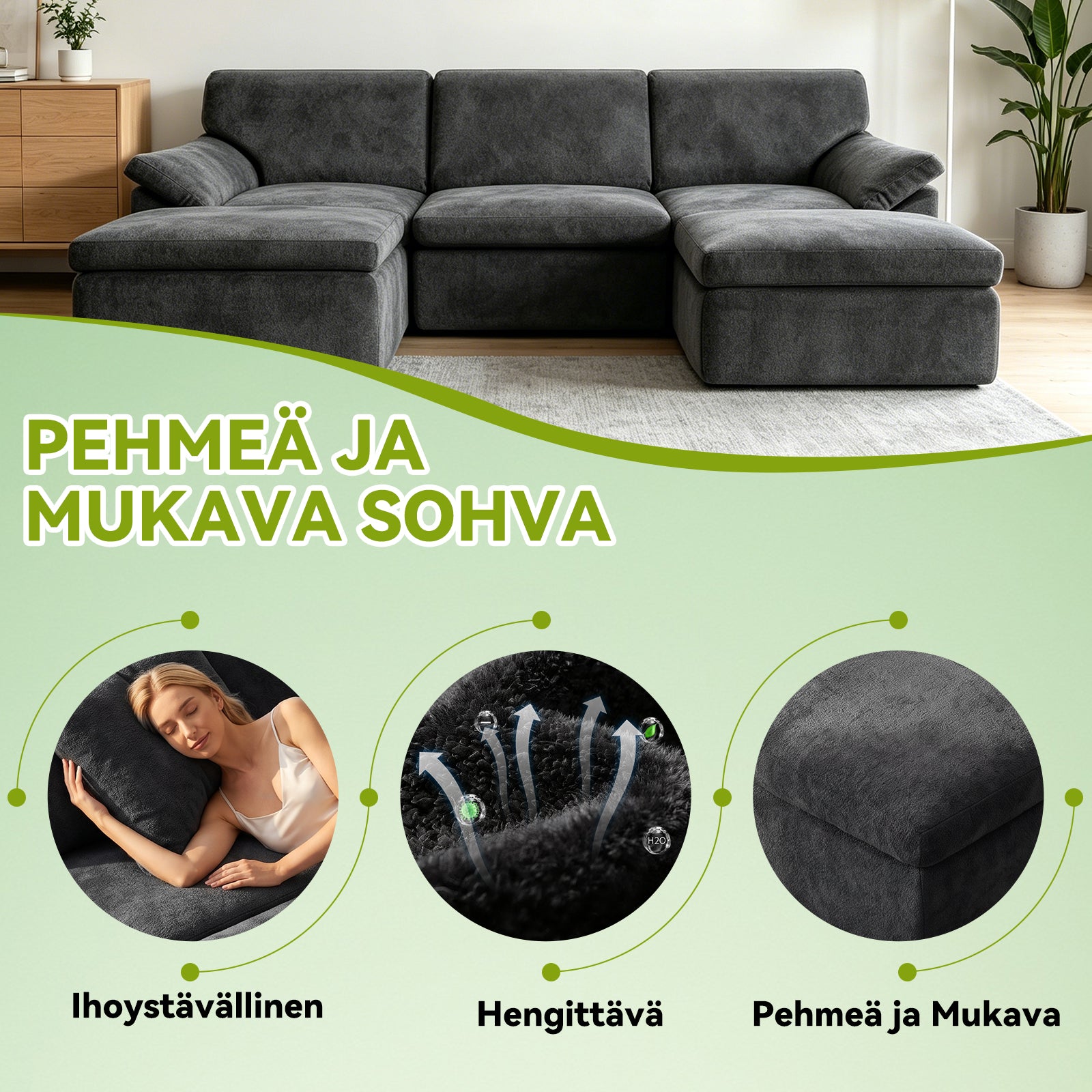 5-Paikkainen U-muotoinen Sohva, Luuton, Mukava Modulaarinen Sohva, Vapaasti Yhdisteltävä