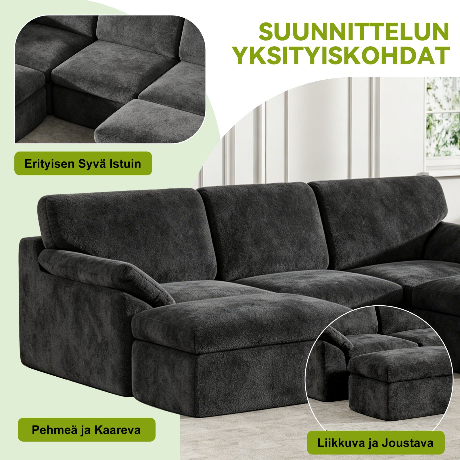 5-Paikkainen U-muotoinen Sohva, Luuton, Mukava Modulaarinen Sohva, Vapaasti Yhdisteltävä