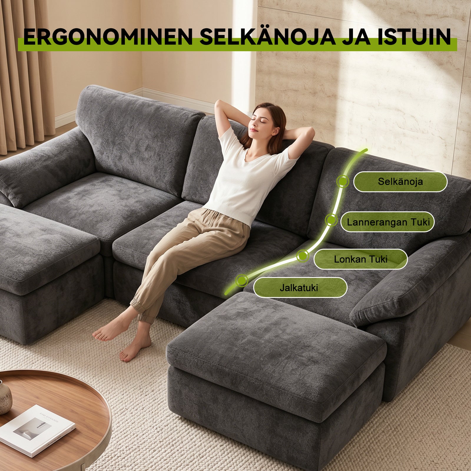 5-Paikkainen U-muotoinen Sohva, Luuton, Mukava Modulaarinen Sohva, Vapaasti Yhdisteltävä