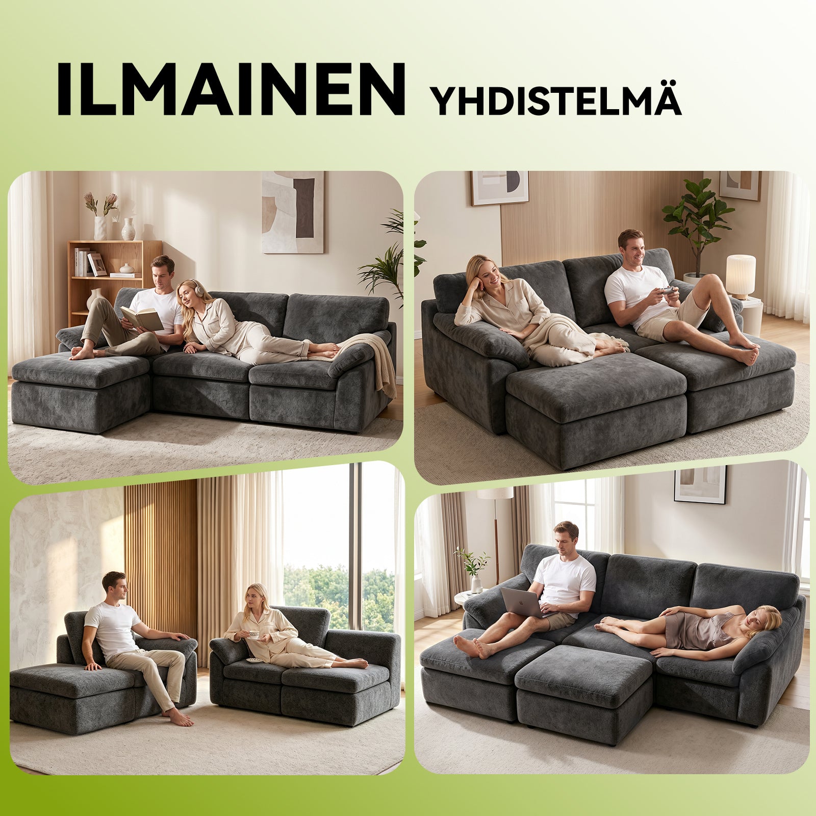 5-Paikkainen U-muotoinen Sohva, Luuton, Mukava Modulaarinen Sohva, Vapaasti Yhdisteltävä
