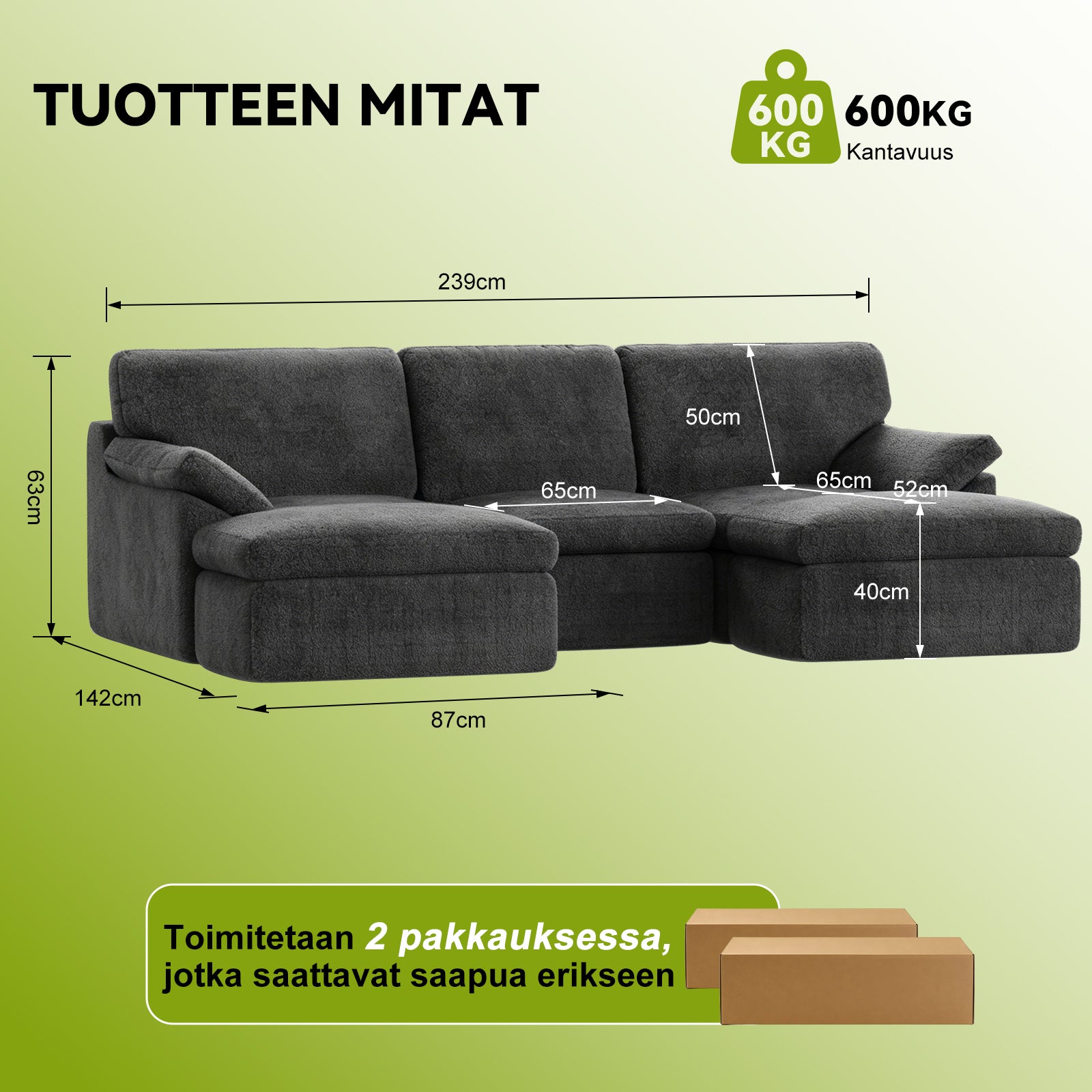 5-Paikkainen U-muotoinen Sohva, Luuton, Mukava Modulaarinen Sohva, Vapaasti Yhdisteltävä