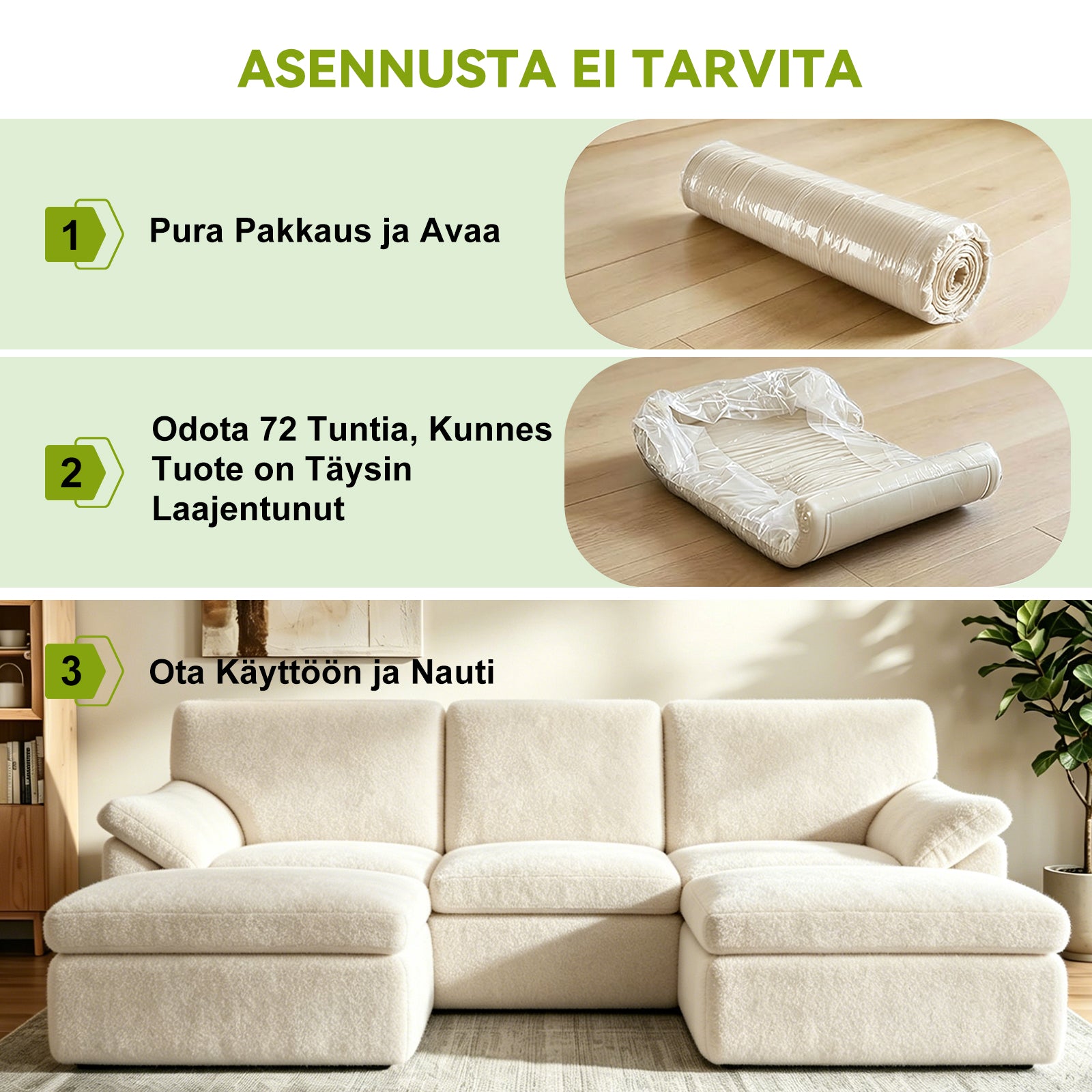 5-Paikkainen U-muotoinen Sohva, Luuton, Mukava Modulaarinen Sohva, Vapaasti Yhdisteltävä