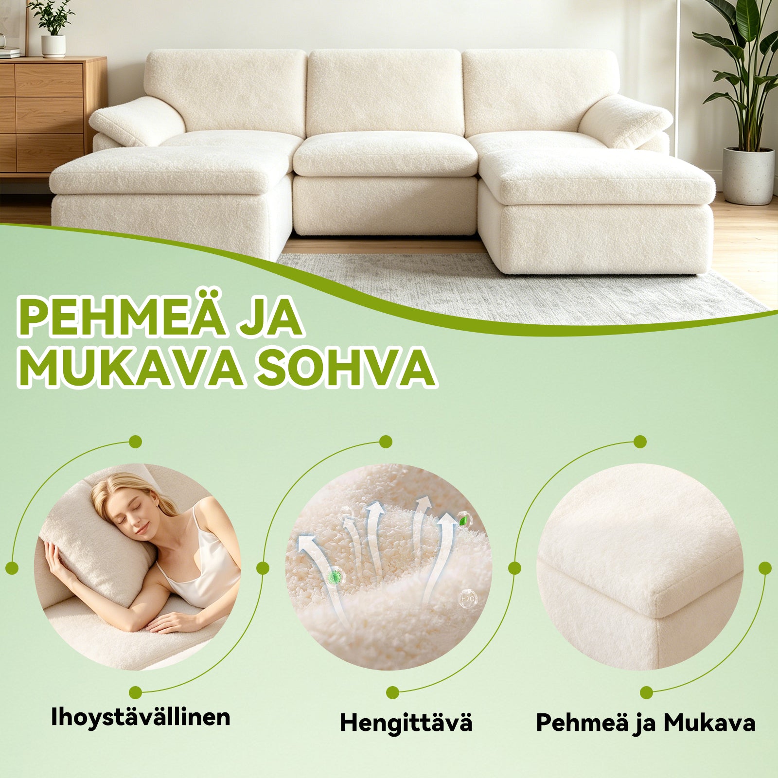 5-Paikkainen U-muotoinen Sohva, Luuton, Mukava Modulaarinen Sohva, Vapaasti Yhdisteltävä