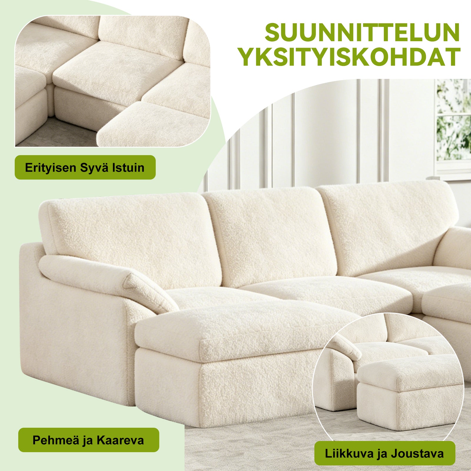 5-Paikkainen U-muotoinen Sohva, Luuton, Mukava Modulaarinen Sohva, Vapaasti Yhdisteltävä