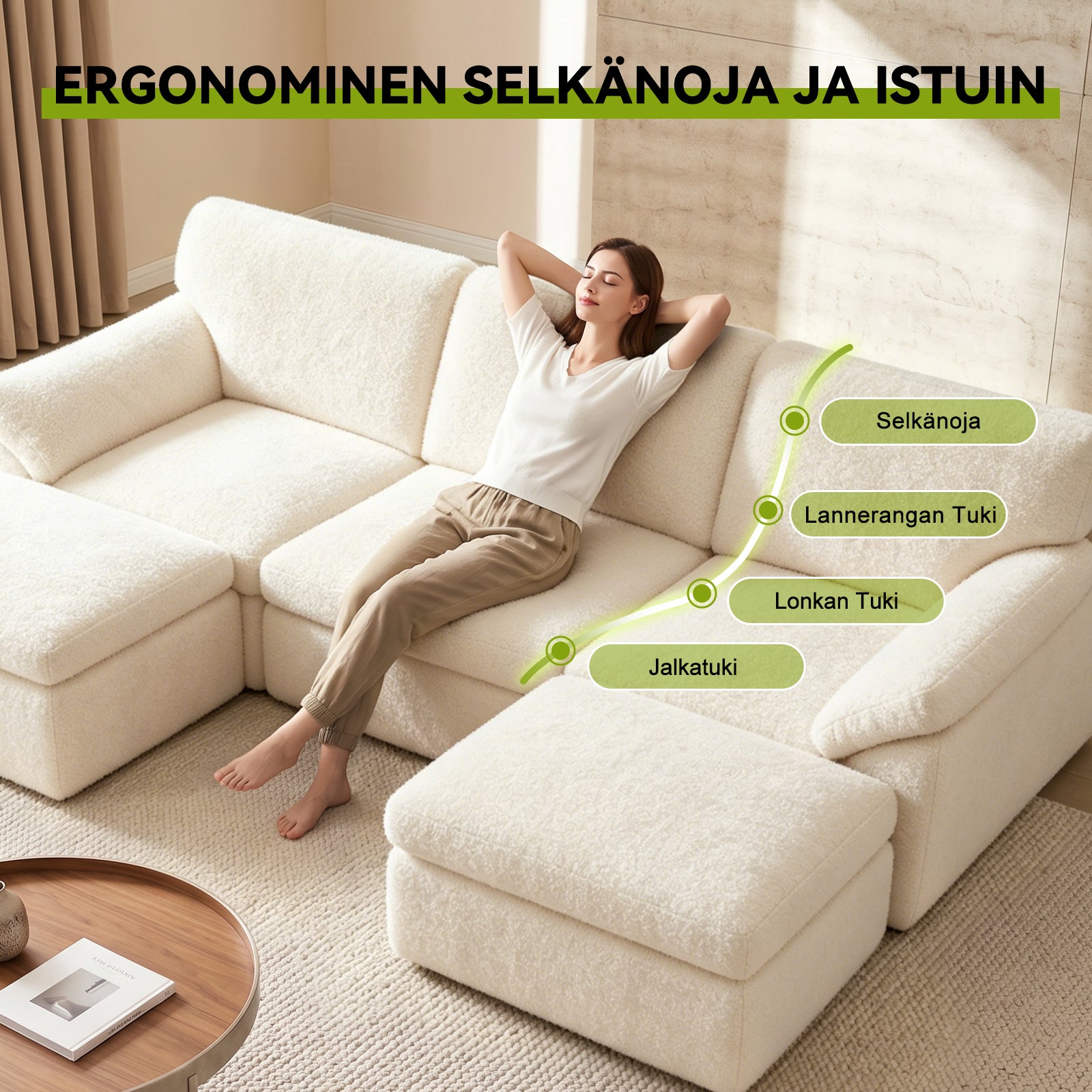 5-Paikkainen U-muotoinen Sohva, Luuton, Mukava Modulaarinen Sohva, Vapaasti Yhdisteltävä