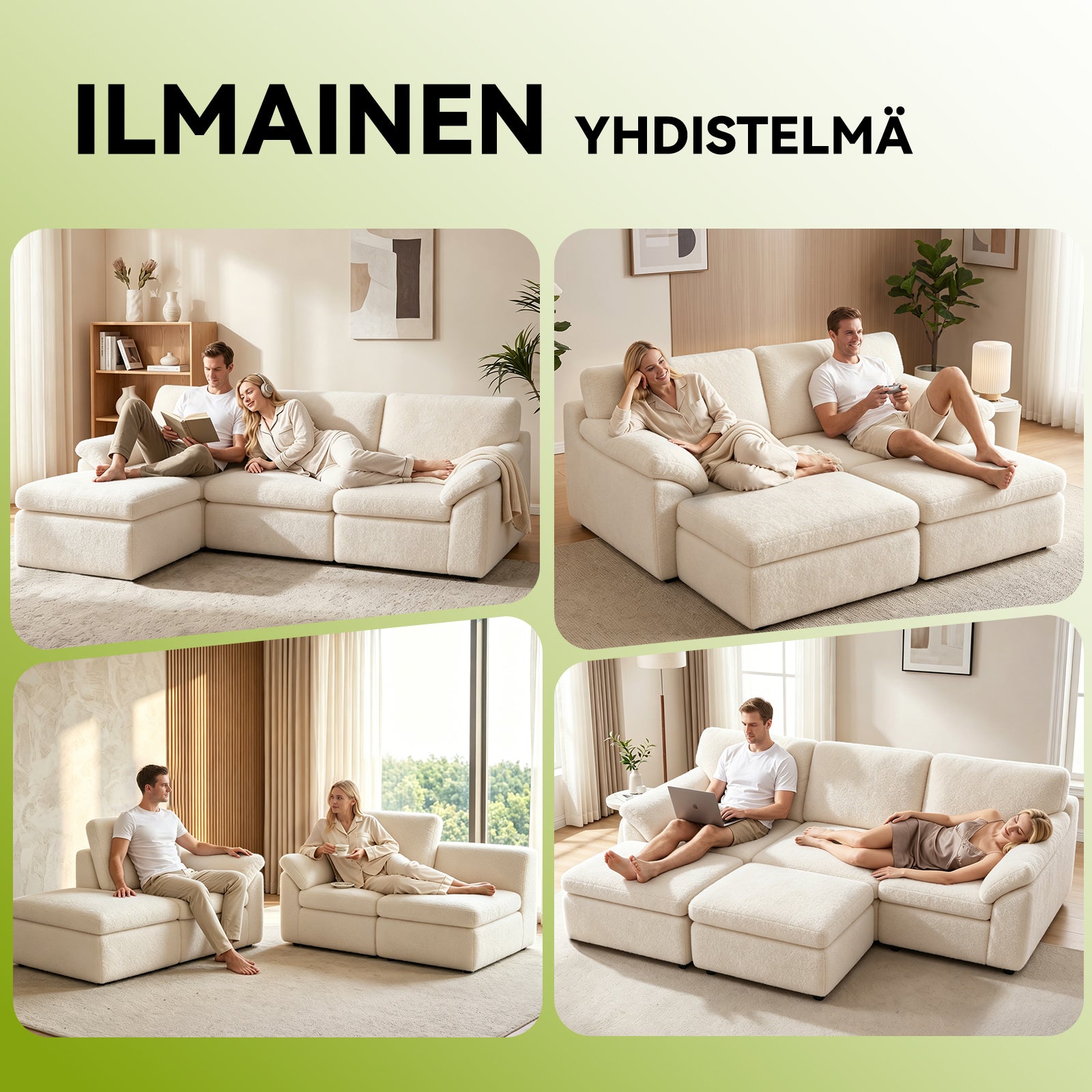 5-Paikkainen U-muotoinen Sohva, Luuton, Mukava Modulaarinen Sohva, Vapaasti Yhdisteltävä