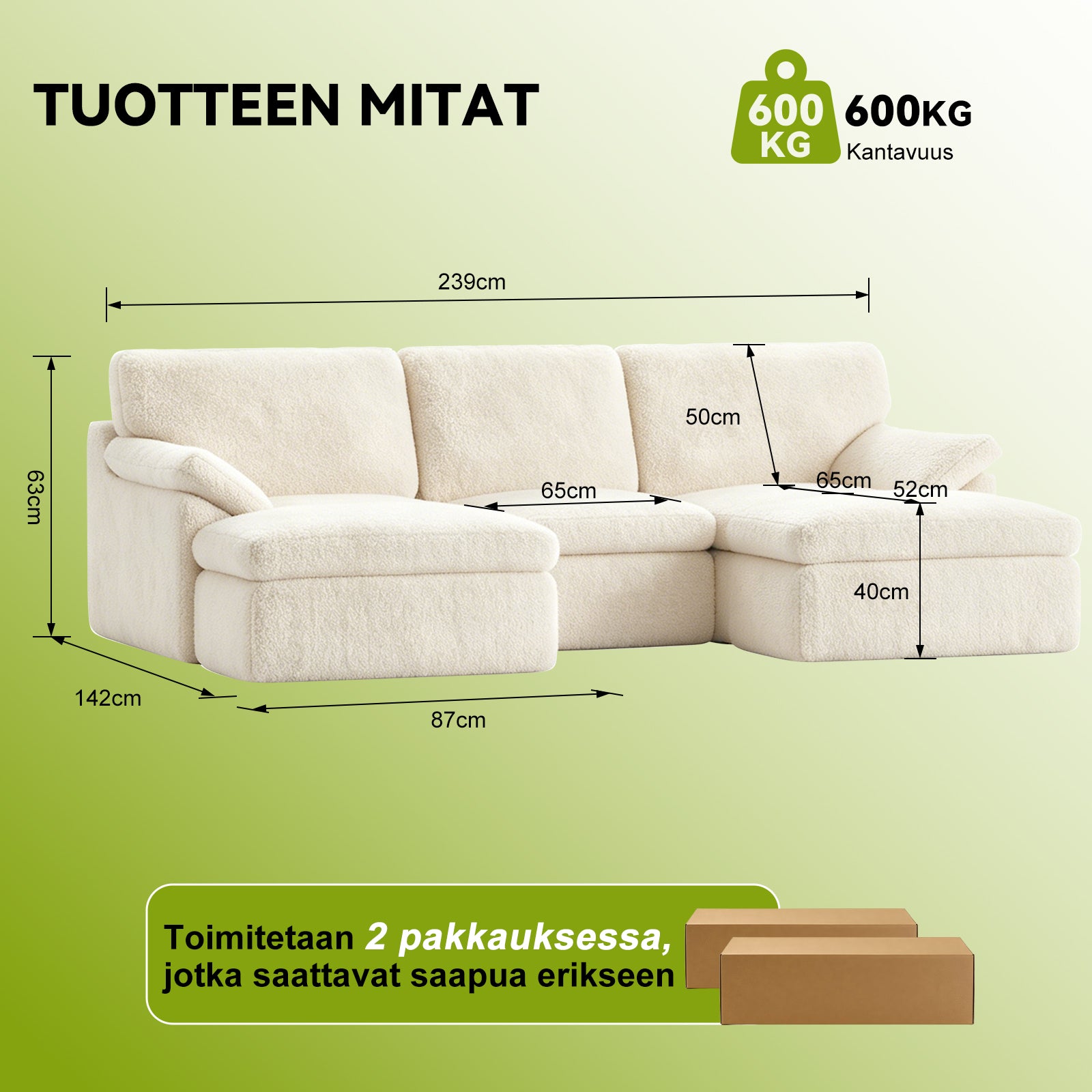 5-Paikkainen U-muotoinen Sohva, Luuton, Mukava Modulaarinen Sohva, Vapaasti Yhdisteltävä
